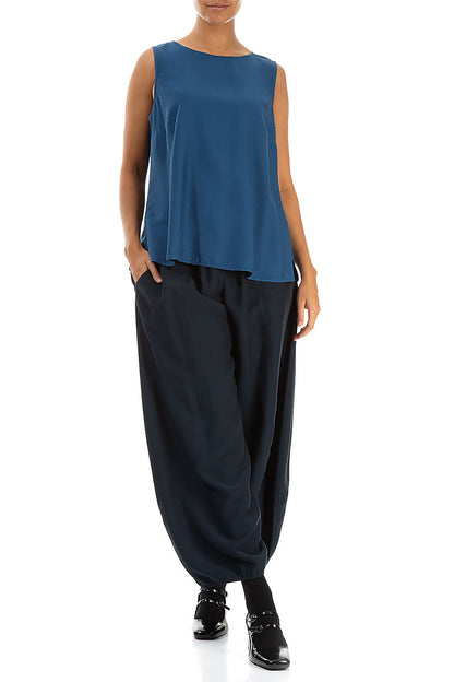 Flared Sleeveless Azure Silk Bamboo Top 4