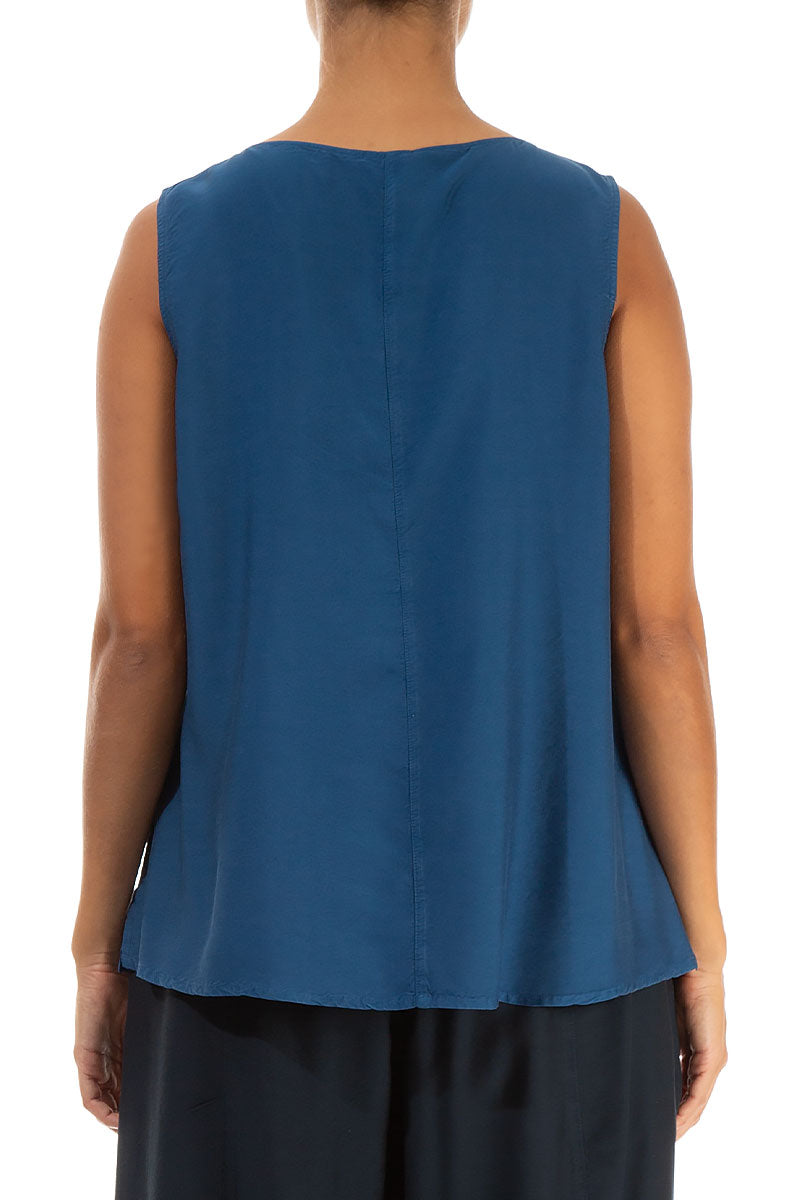 Flared Sleeveless Azure Silk Bamboo Top 2