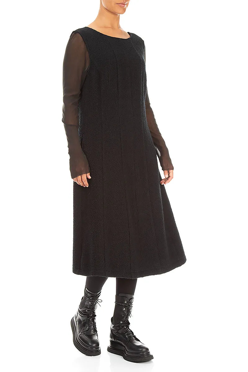 Flared Sleeveless Black Wool Dress 3