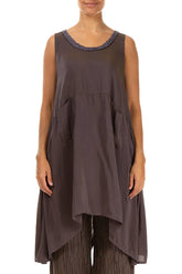 Flared Sleeveless Chocolate Brown Silk Bamboo Tunic 1