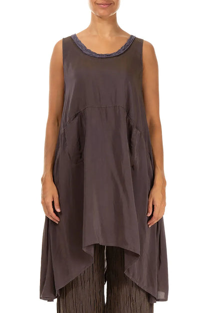 Flared Sleeveless Chocolate Brown Silk Bamboo Tunic 1