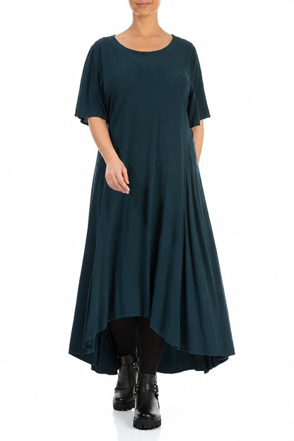 Flared Teal Viscose Dress 3