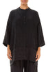 Flared Textured Black Silk Linen Shirt 1
