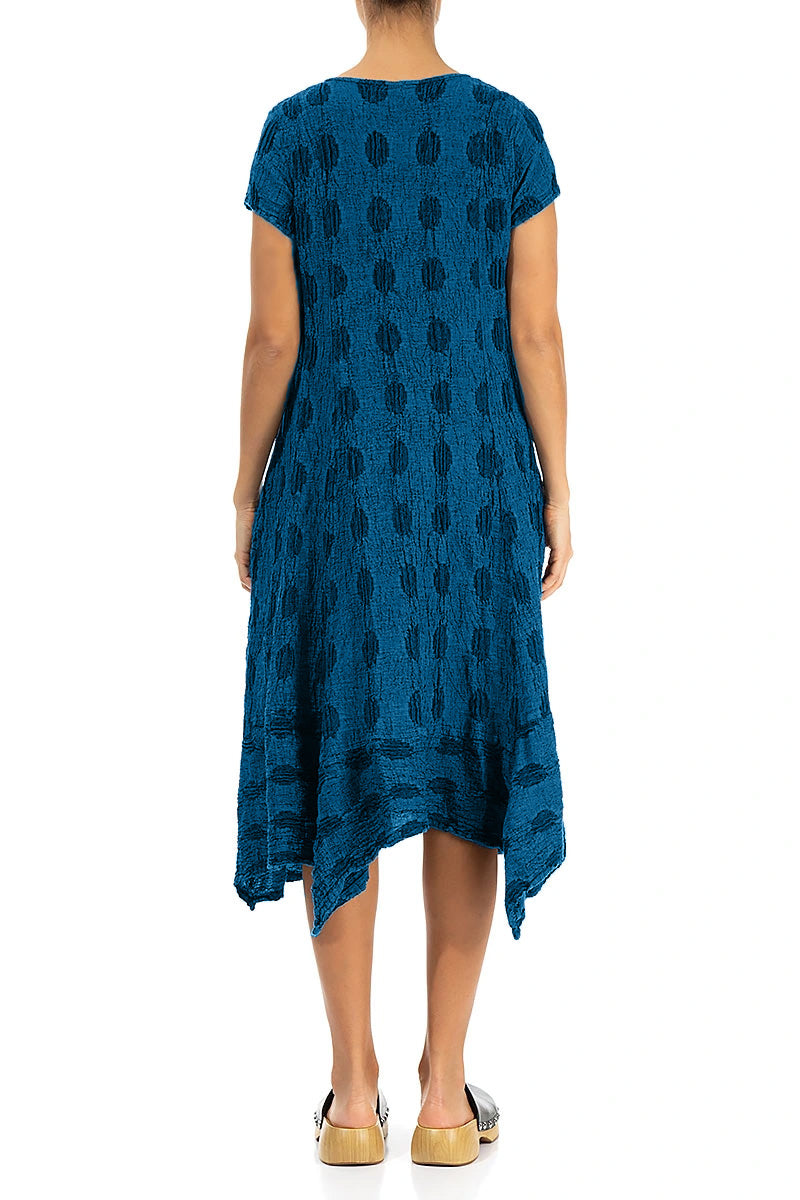 Robe en lin texturé évasée à bulles bleu cobalt