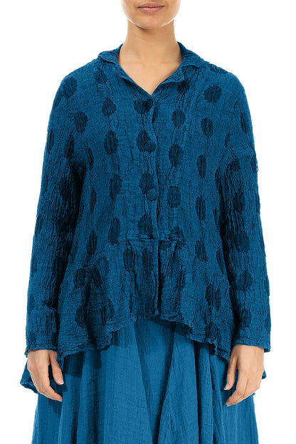 Veste en lin bleu cobalt texturé à bulles évasée