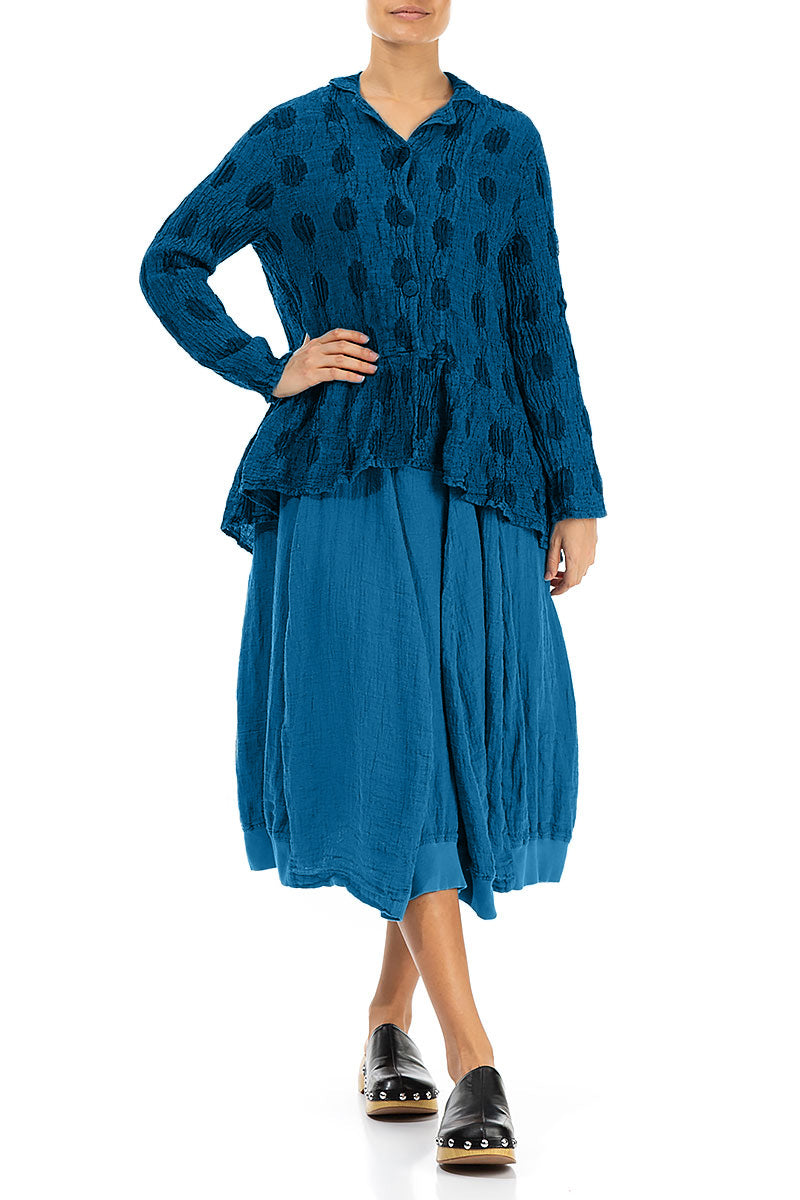 Veste en lin bleu cobalt texturé à bulles évasée