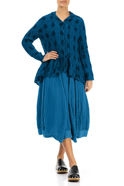 Veste en lin bleu cobalt texturé à bulles évasée