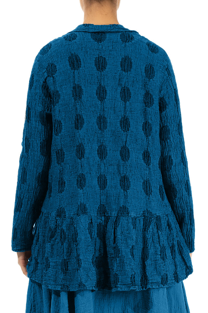 Veste en lin bleu cobalt texturé à bulles évasée
