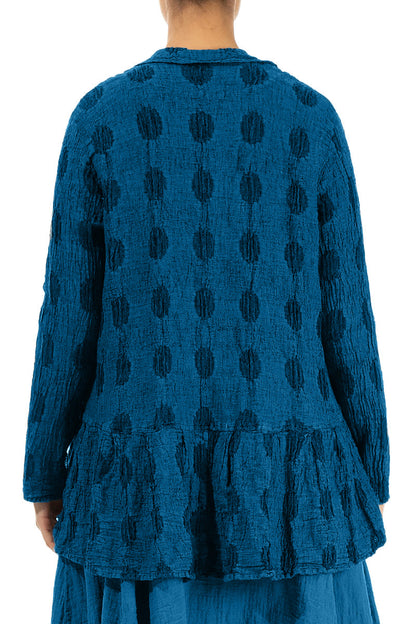 Veste en lin bleu cobalt texturé à bulles évasée