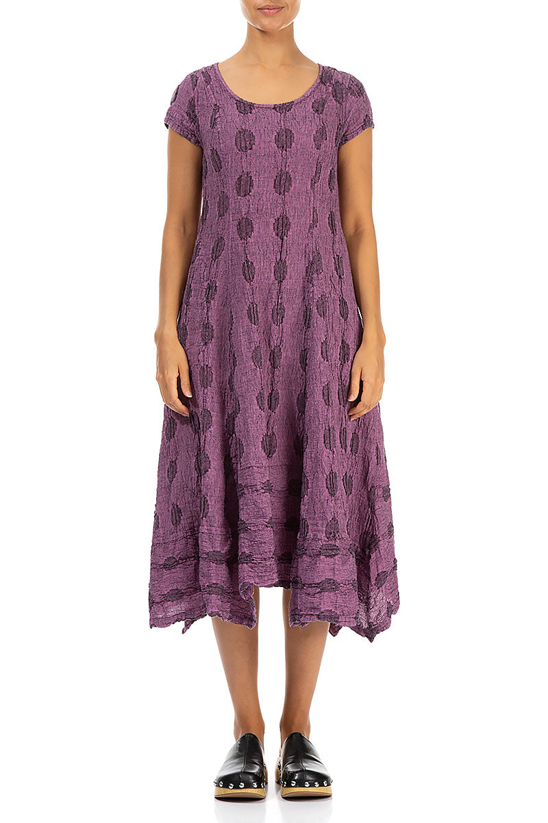 Flared Textured Bubbles Wild Berry Linen Dress 1