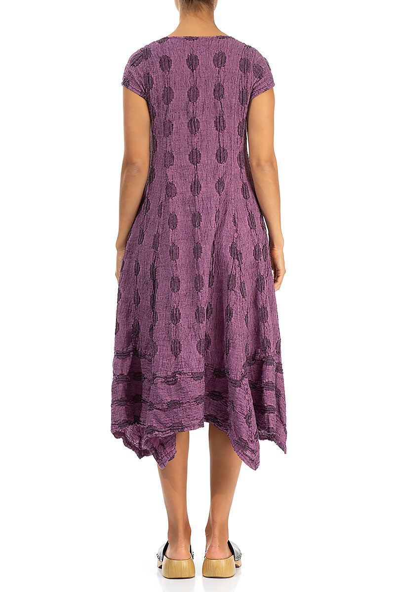 Flared Textured Bubbles Wild Berry Linen Dress 2