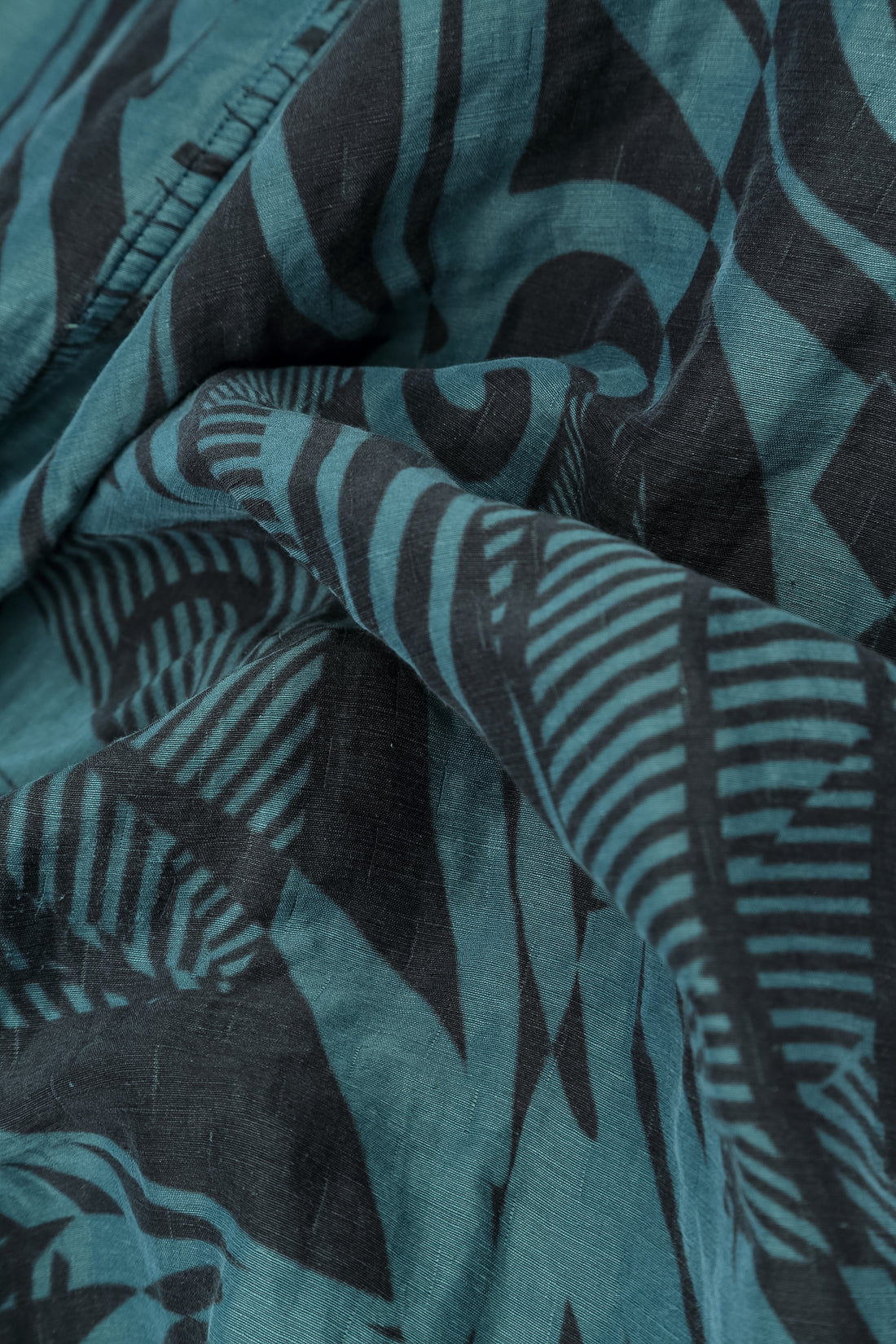 Flared Textured Deep Turquoise Orbit Silk Linen Tunic 5