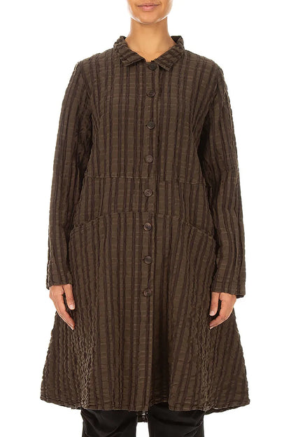 Flared Truffle Brown Checkered Linen Cotton Jacket 2