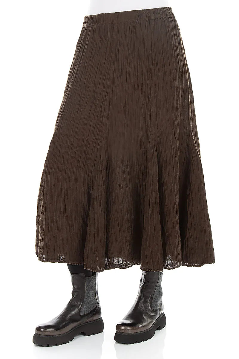 Flared Truffle Brown Crinkled Silk Skirt