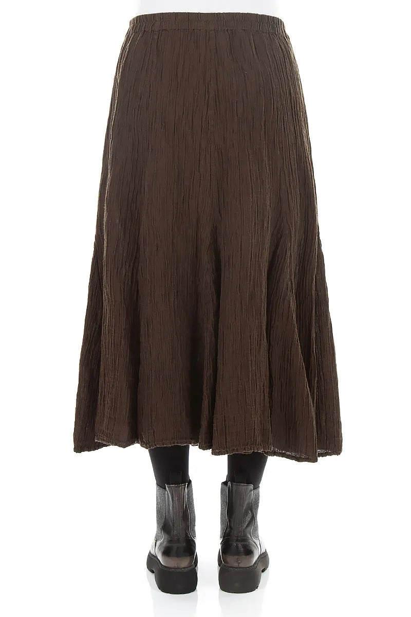 Flared Truffle Brown Crinkled Silk Skirt
