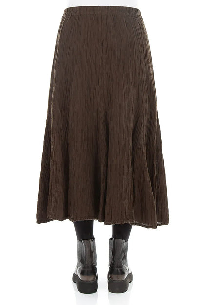 Flared Truffle Brown Crinkled Silk Skirt