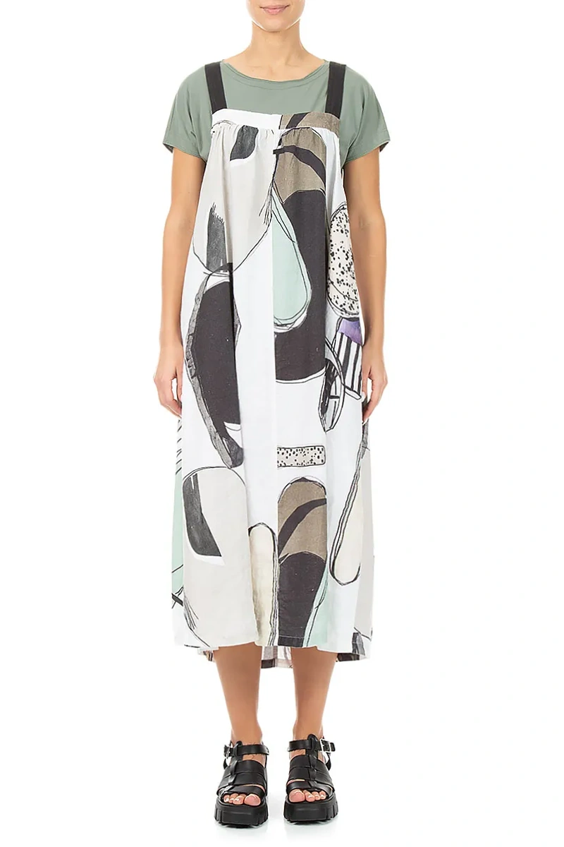 Flared Tumbled Stone Linen Pinafore Dress 1