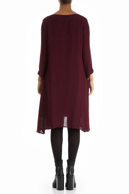 Flared V-Neck Wine Silk Dress
