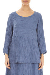 Soft-Shaped Blue Nova Crinkled Silk Linen Blouse 1