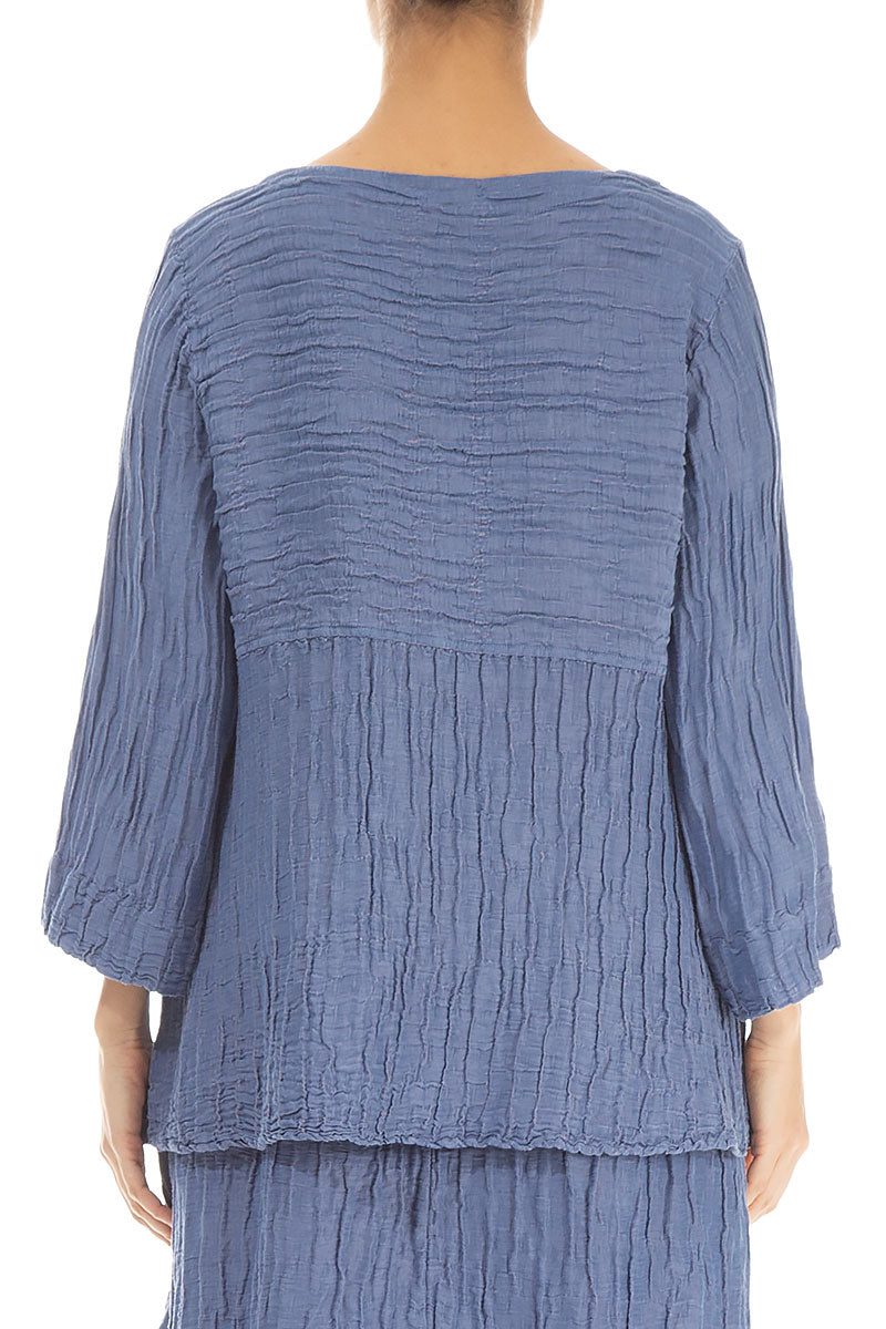 Soft-Shaped Blue Nova Crinkled Silk Linen Blouse 2