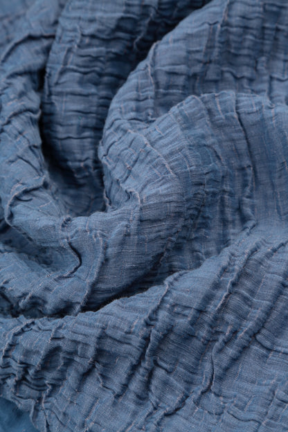 Soft-Shaped Blue Nova Crinkled Silk Linen Blouse 5