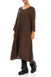 Floaty Aged Copper Check Linen Midi Dress 3