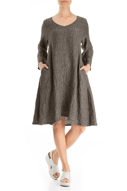Floaty Beige Mélange Linen Dress 3