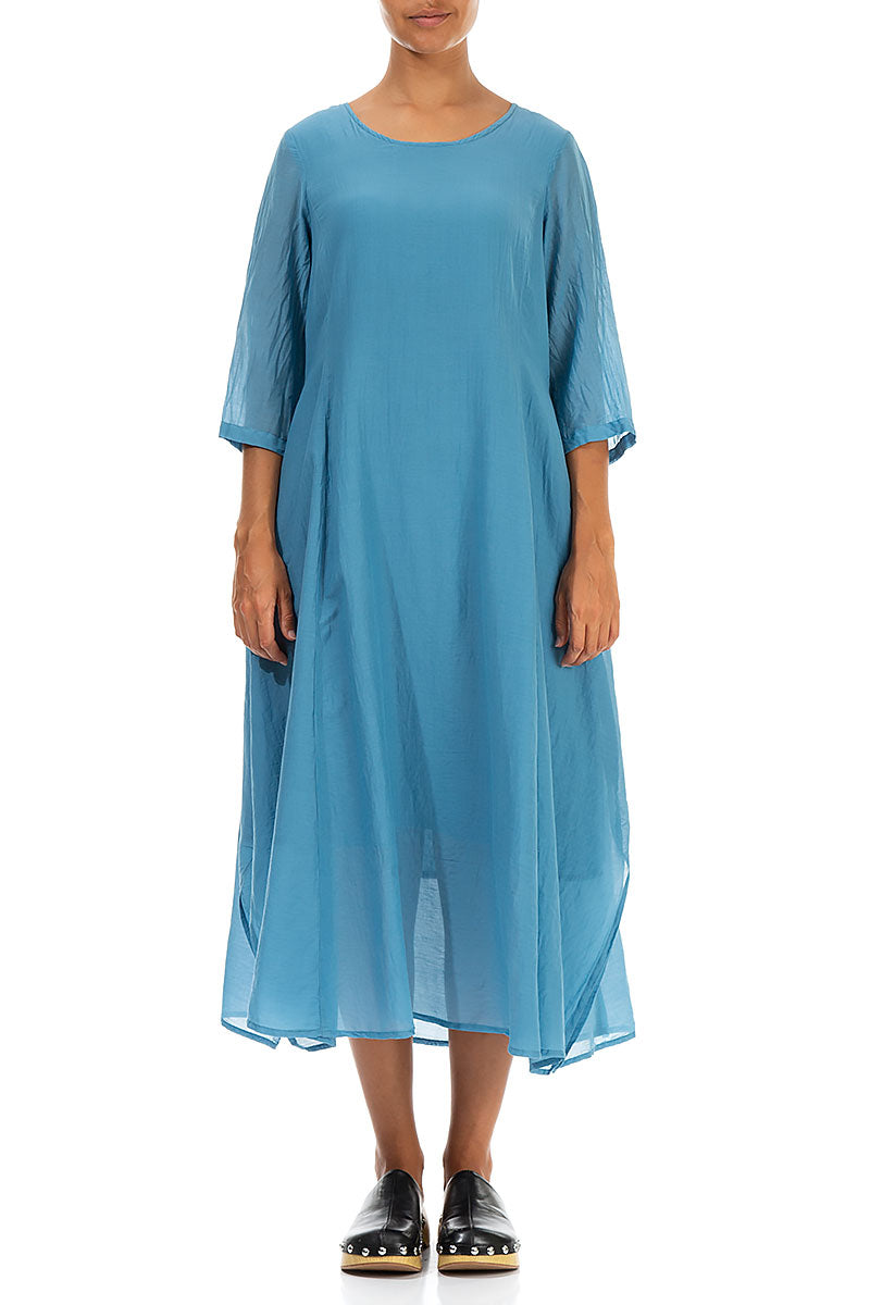 Half Sleeves Floaty Denim Silk Cotton Dress 2