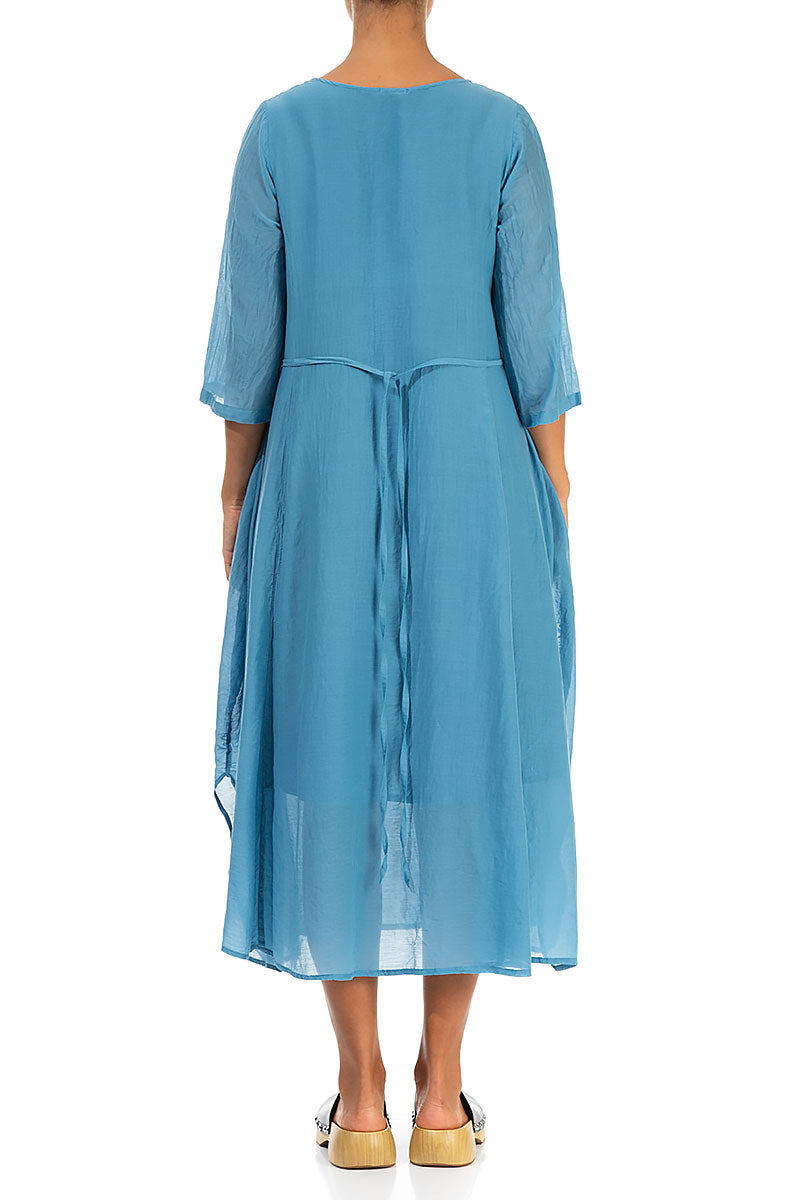 Half Sleeves Floaty Denim Silk Cotton Dress 3