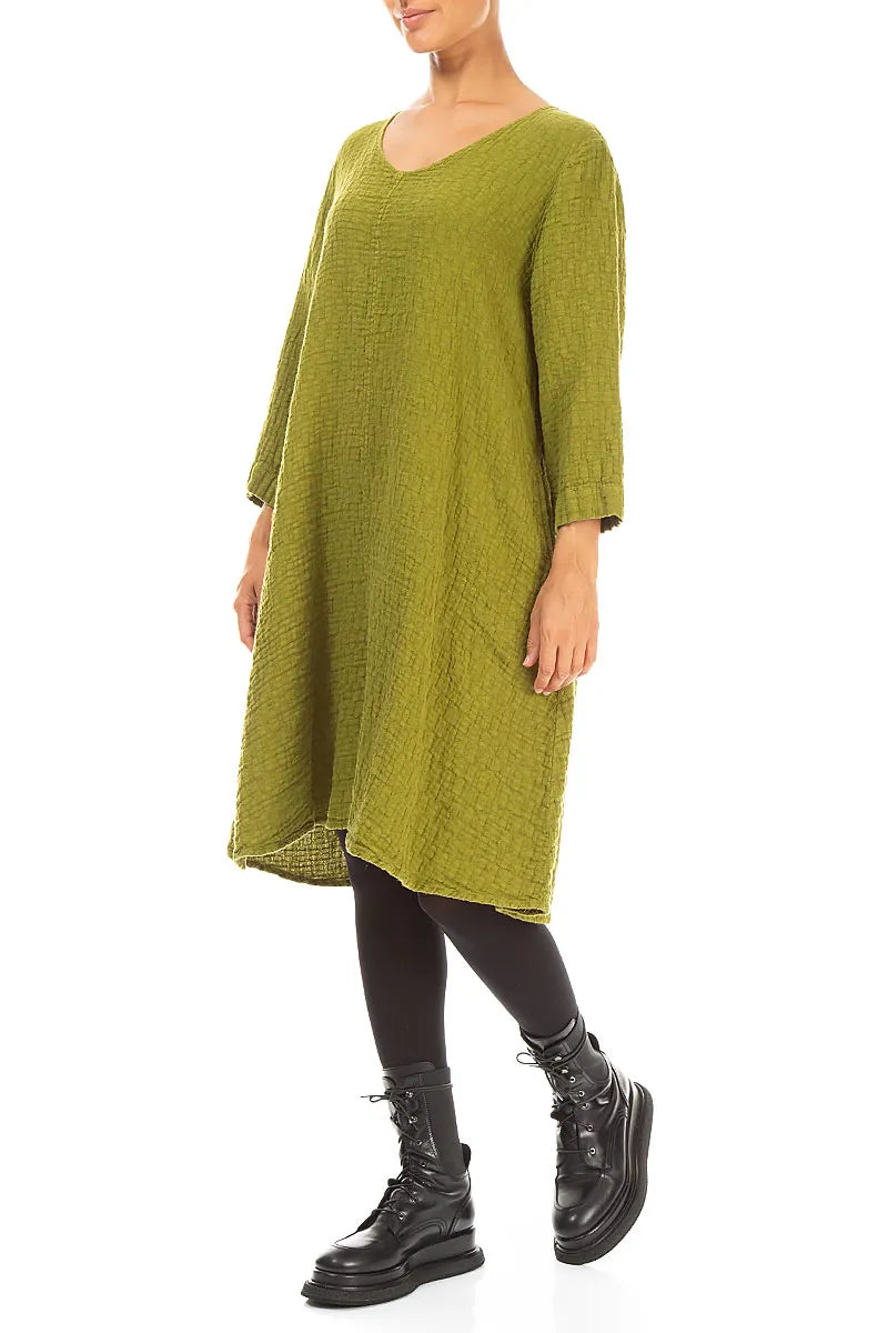 Floaty Golden Lime Textured Linen Dress 3