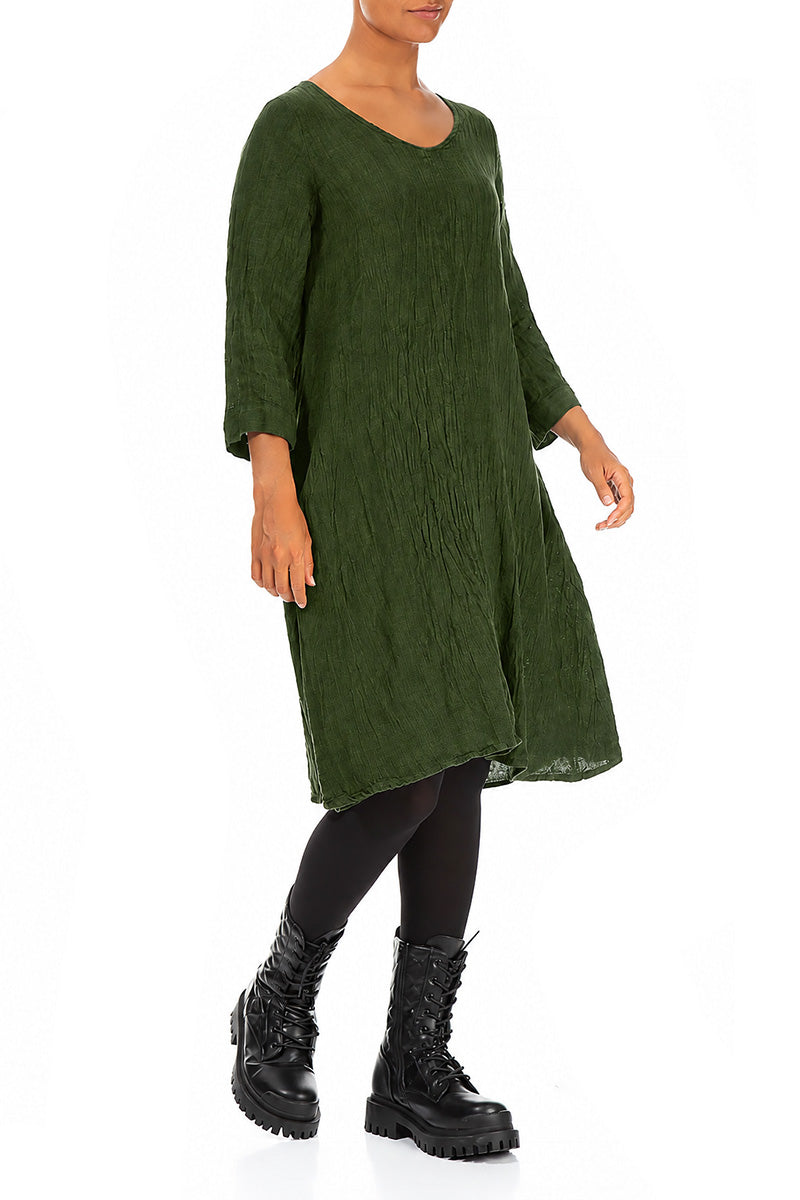 Floaty Shamrock Green Mélange Linen Dress