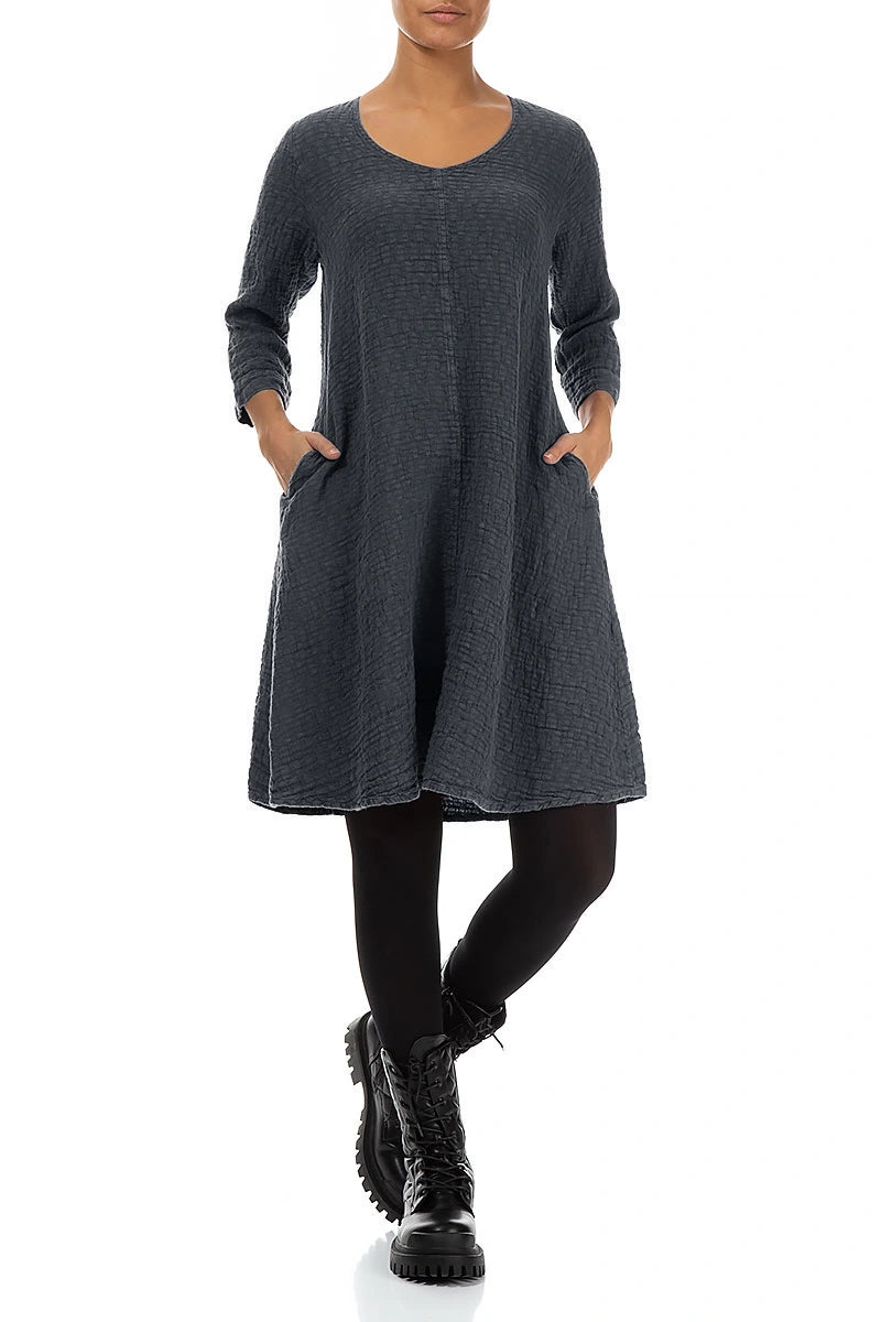 Floaty Slate Textured Linen Dress