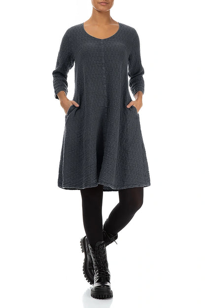 Floaty Slate Textured Linen Dress