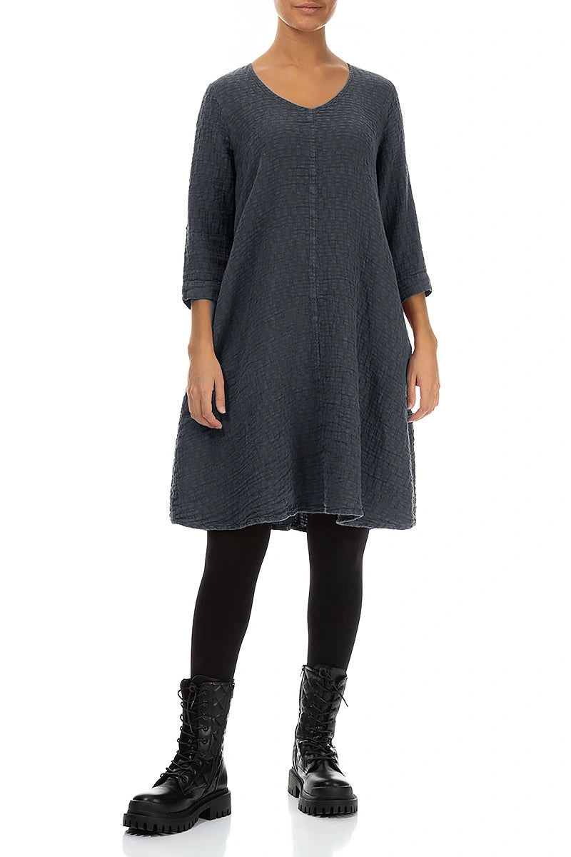 Floaty Slate Textured Linen Dress