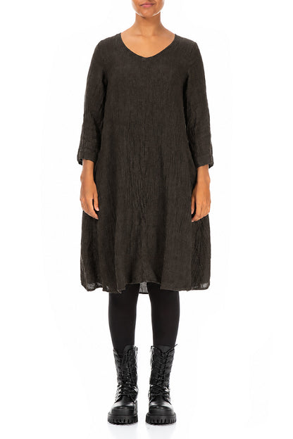 Floaty Truffle Brown Mélange Linen Dress 1