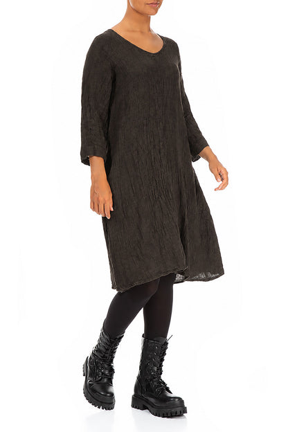 Floaty Truffle Brown Mélange Linen Dress 3