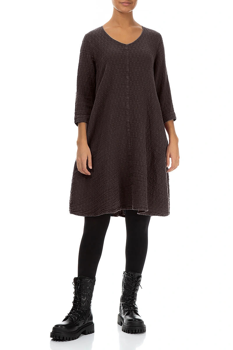 Floaty Truffle Brown Textured Linen Dress