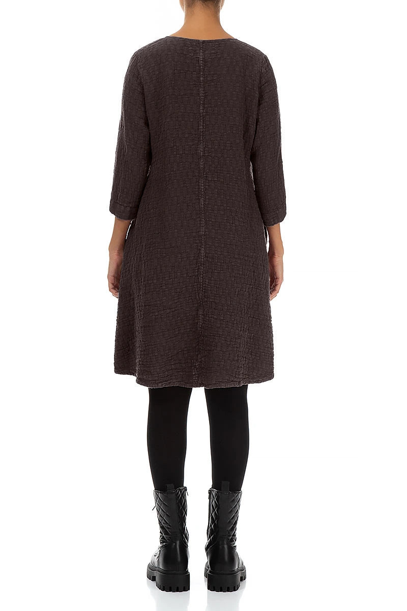 Floaty Truffle Brown Textured Linen Dress 2