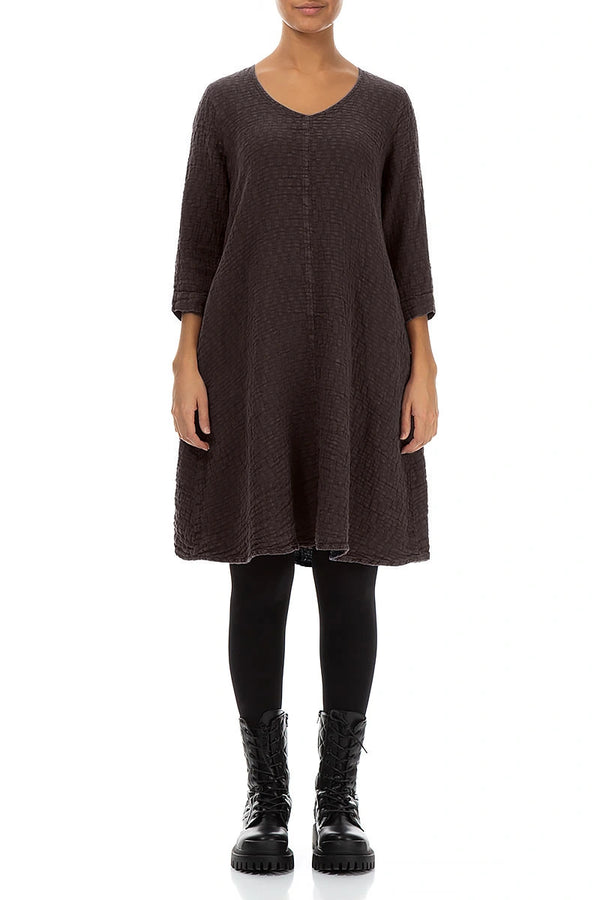Floaty Truffle Brown Textured Linen Dress 1