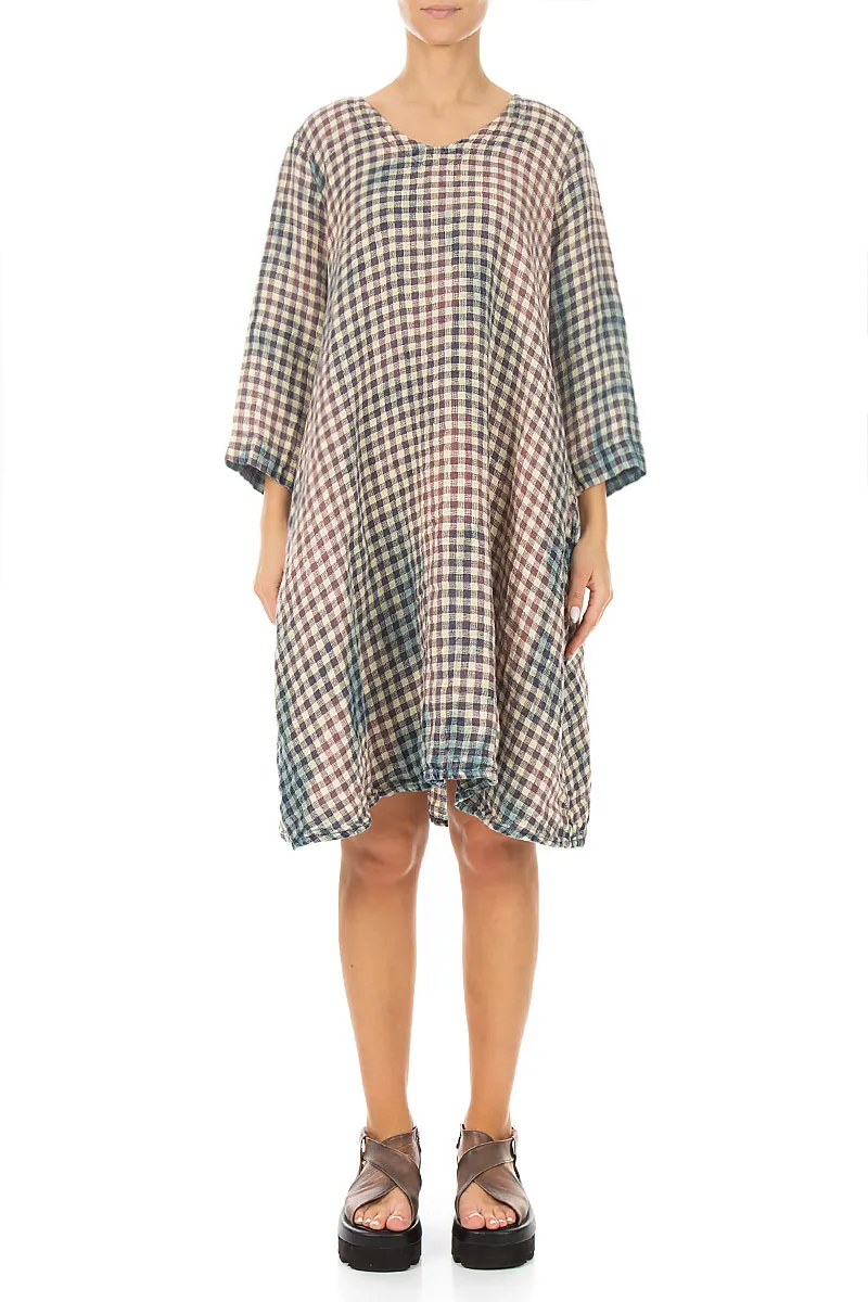 Floaty Watercolour Check Linen Dress 1