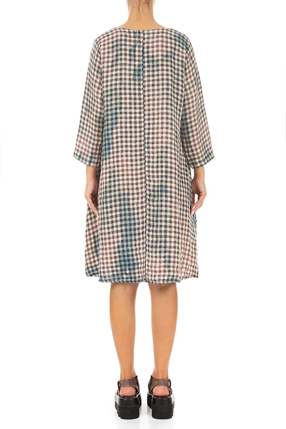 Floaty Watercolour Check Linen Dress 2