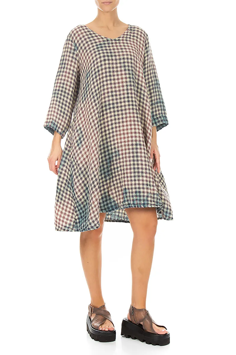 Floaty Watercolour Check Linen Dress 4