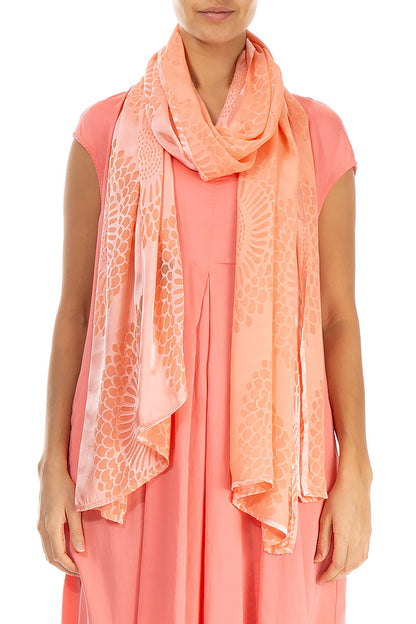 Floral Coral Silk Scarf 1