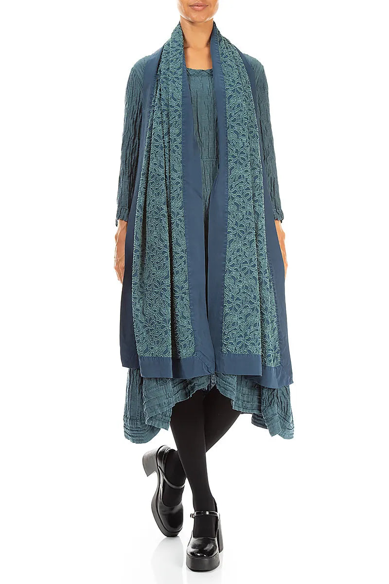 Floral Deep Turquoise Silk Chiffon Scarf