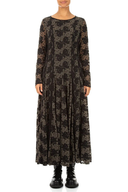 Floral Lace Black Cotton Maxi Dress 2