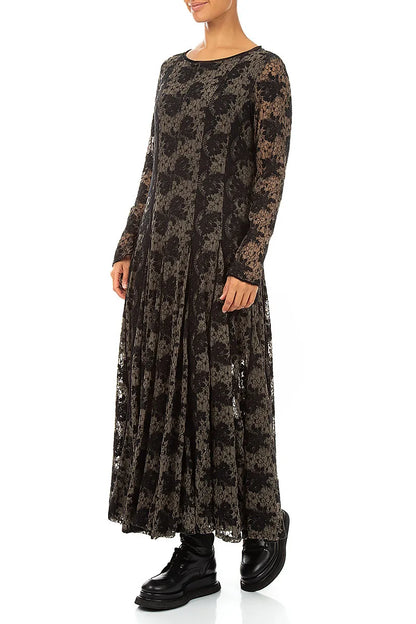 Floral Lace Black Cotton Maxi Dress 4