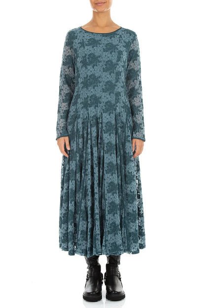 Floral Lace Deep Turquoise Cotton Maxi Dress 1