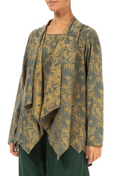 Floral Olive Yellow Silk Cotton Jacket - Blouse 3