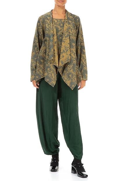 Floral Olive Yellow Silk Cotton Jacket - Blouse 4