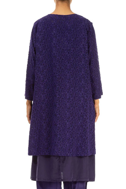 Floral Texture Layered Royal Purple Silk Dress 2